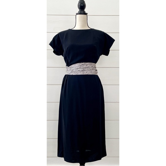 Vintage Dresses & Skirts - Vintage 50s Little Black Belted Sheath Dress
